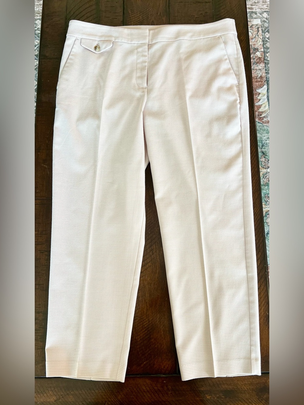 LOFT Blush Pink Micro Check Ankle Pants Sz 14 Career Stretch Trousers